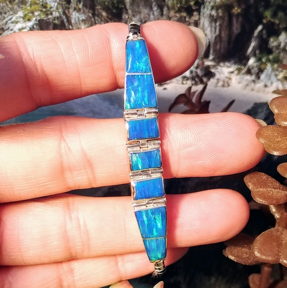 Omega Opal Bracelet .950 Sterling Silver - Picture 7 of 8